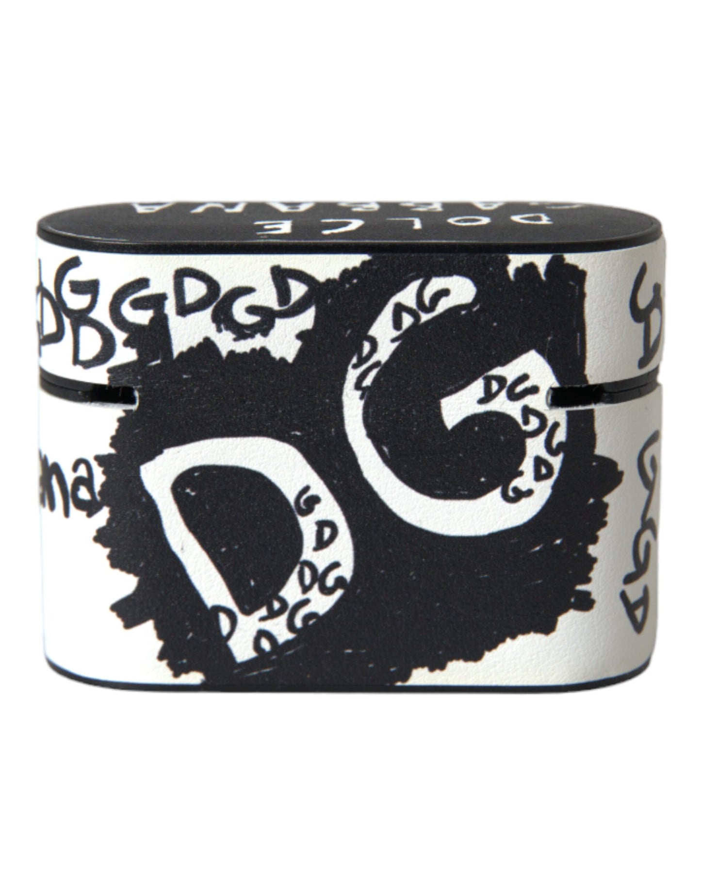 Dolce & Gabbana Black White Leather Scribble Embossed Logo Airpods Case