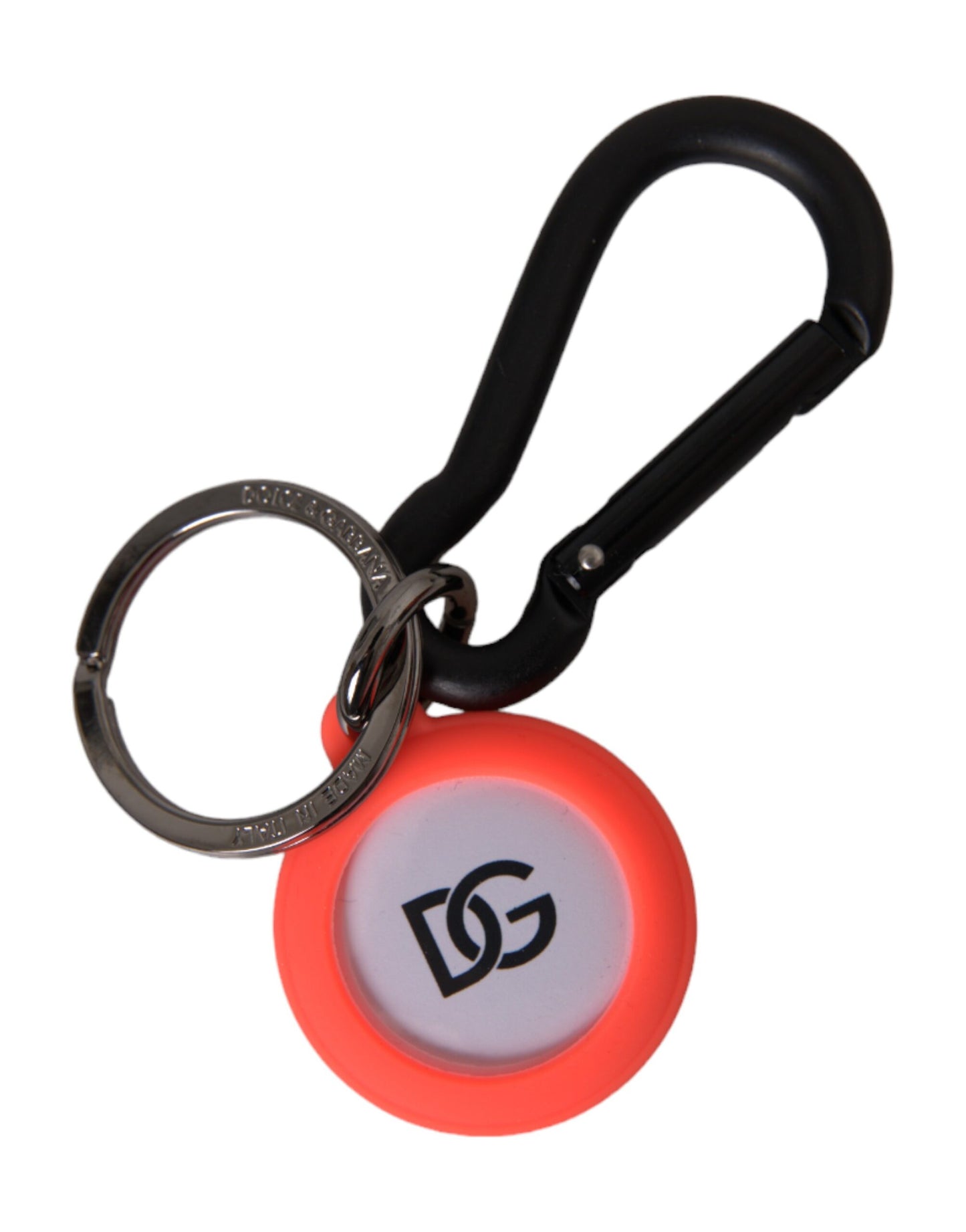 Dolce & Gabbana Red Orange Rubber DG Logo Round Metal Keyring Keychain