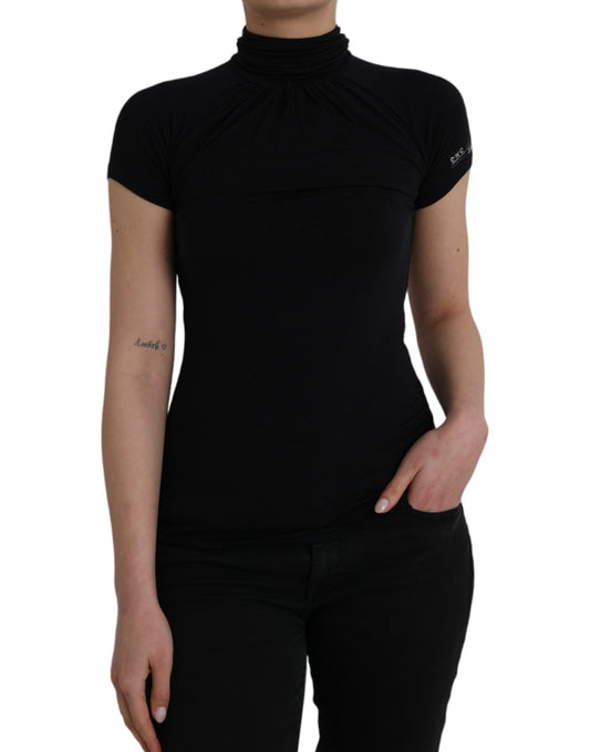 Costume National Black Turtleneck Viscose Short Sleeve Top