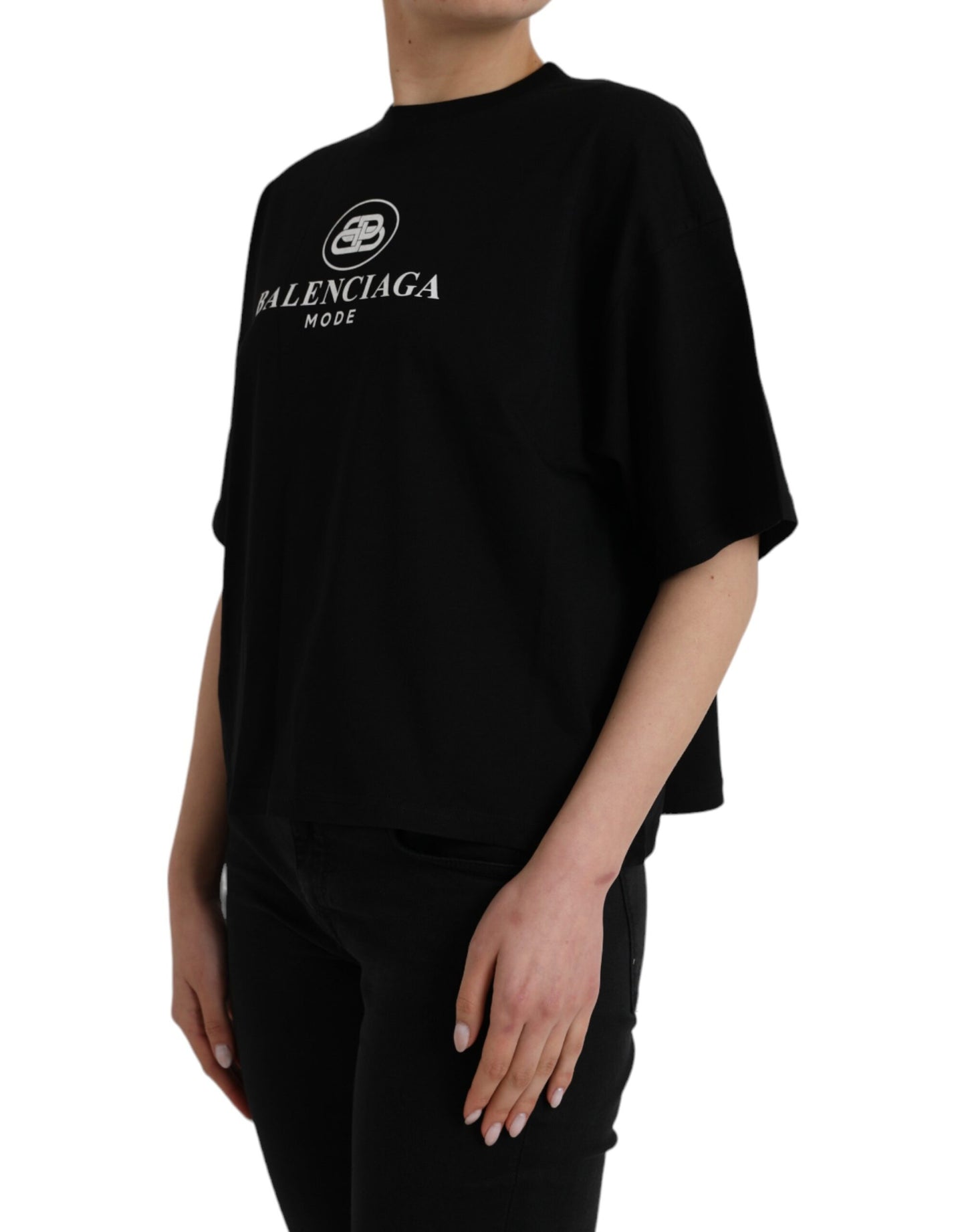 Balenciaga Black Cotton Logo Crew Neck Short Sleeves T-shirt