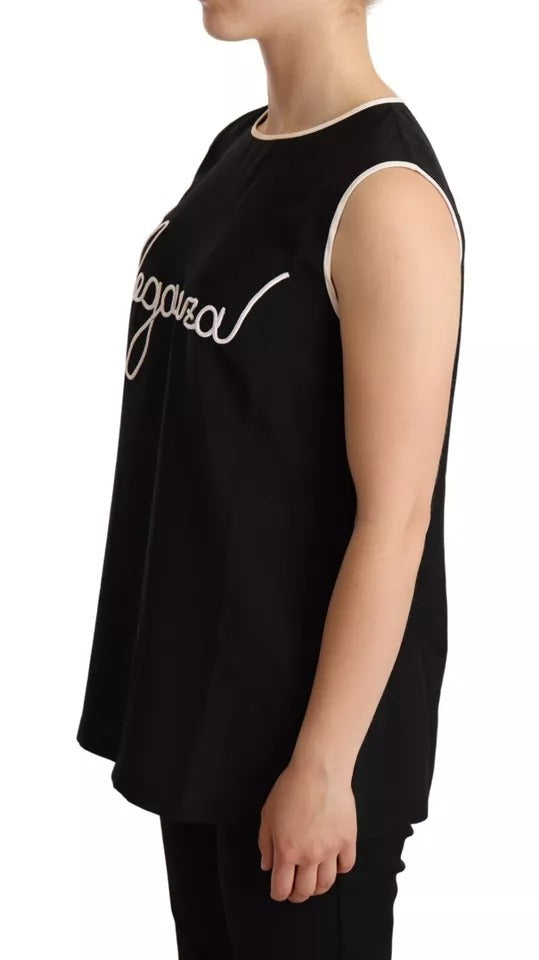 Dolce & Gabbana Black Silk Eleganza Print Sleeveless Tank Top