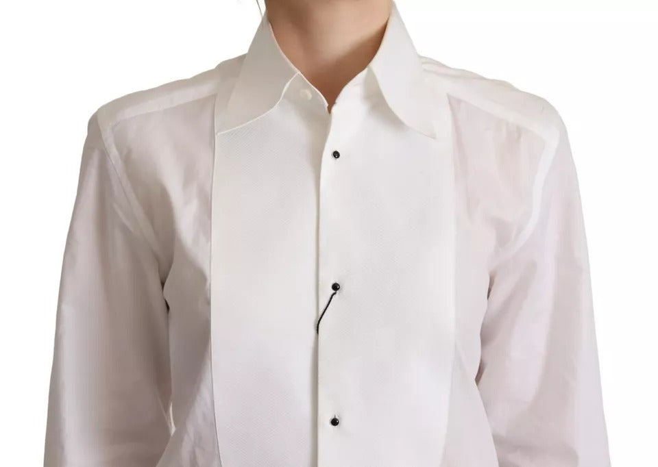 Dolce & Gabbana White Cotton Dress Collared Long Sleeves Shirt Top