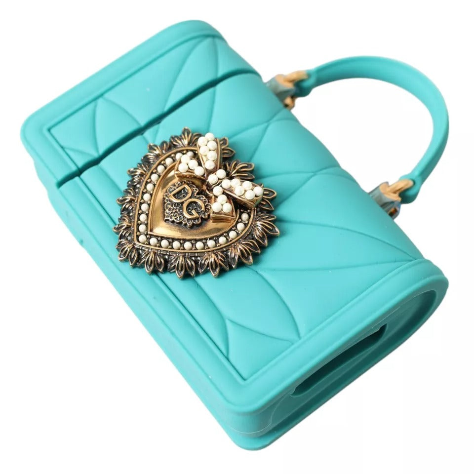 Dolce & Gabbana Turquoise Silicone Devotion Heart Bag Cover Hand Airpods Case