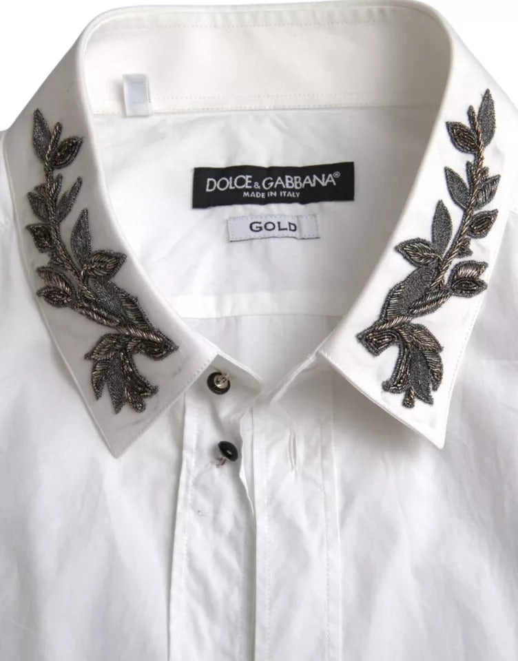 Dolce & Gabbana White GOLD Logo Cotton Long Sleeves Shirt