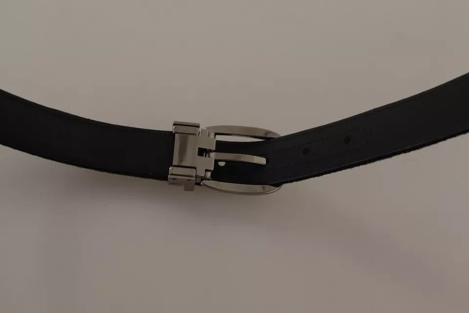 Dolce & Gabbana Black Velvet Silver Tone Metal Buckle Belt