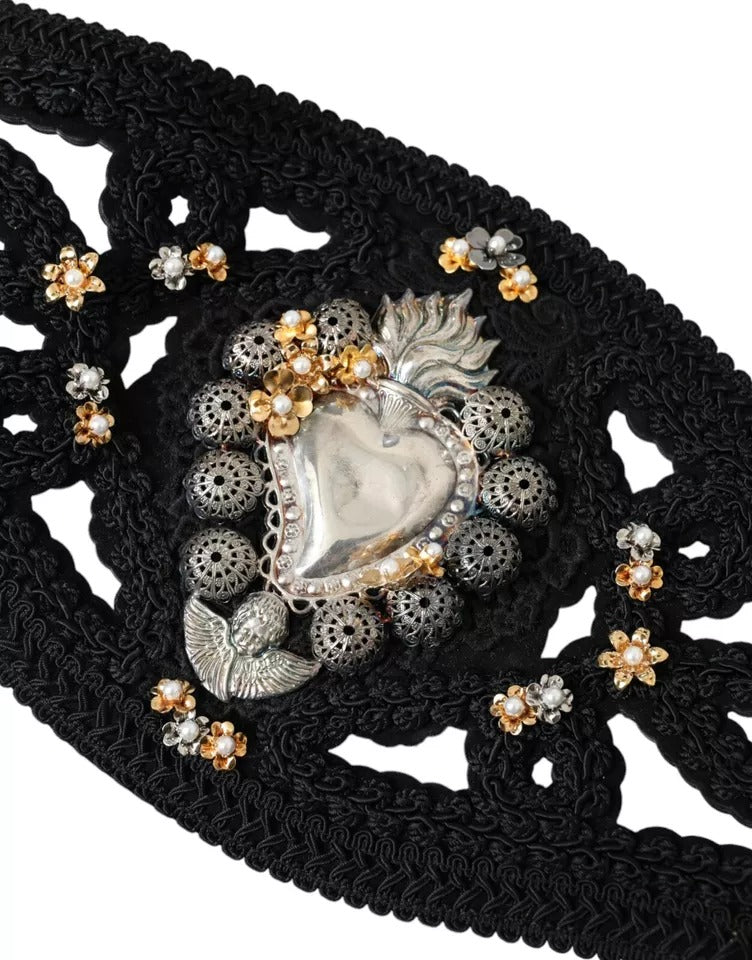 Dolce & Gabbana Black Canvas Embellished Waist Women Belt