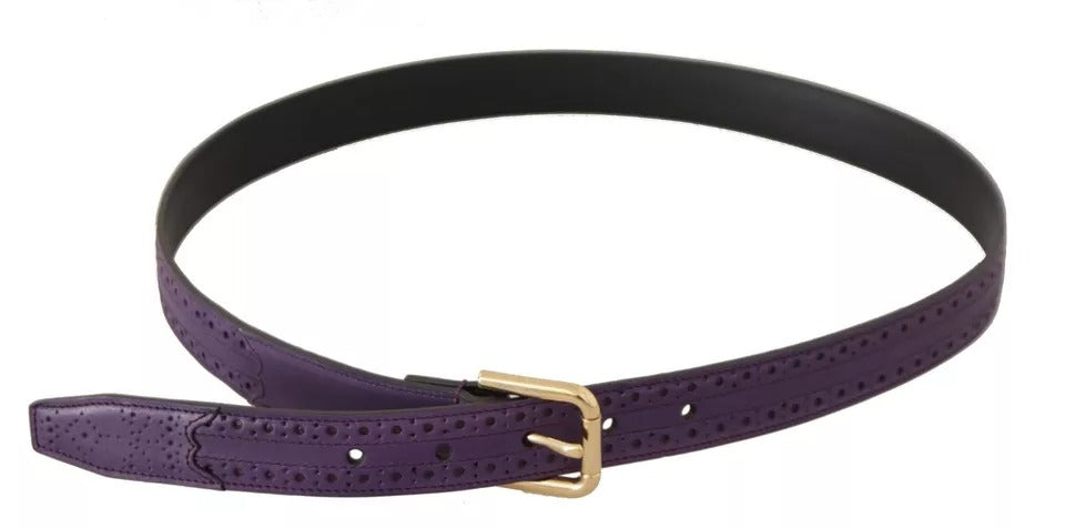 Dolce & Gabbana Purple Leather Gold Logo Engraved Metal Buckle Belt