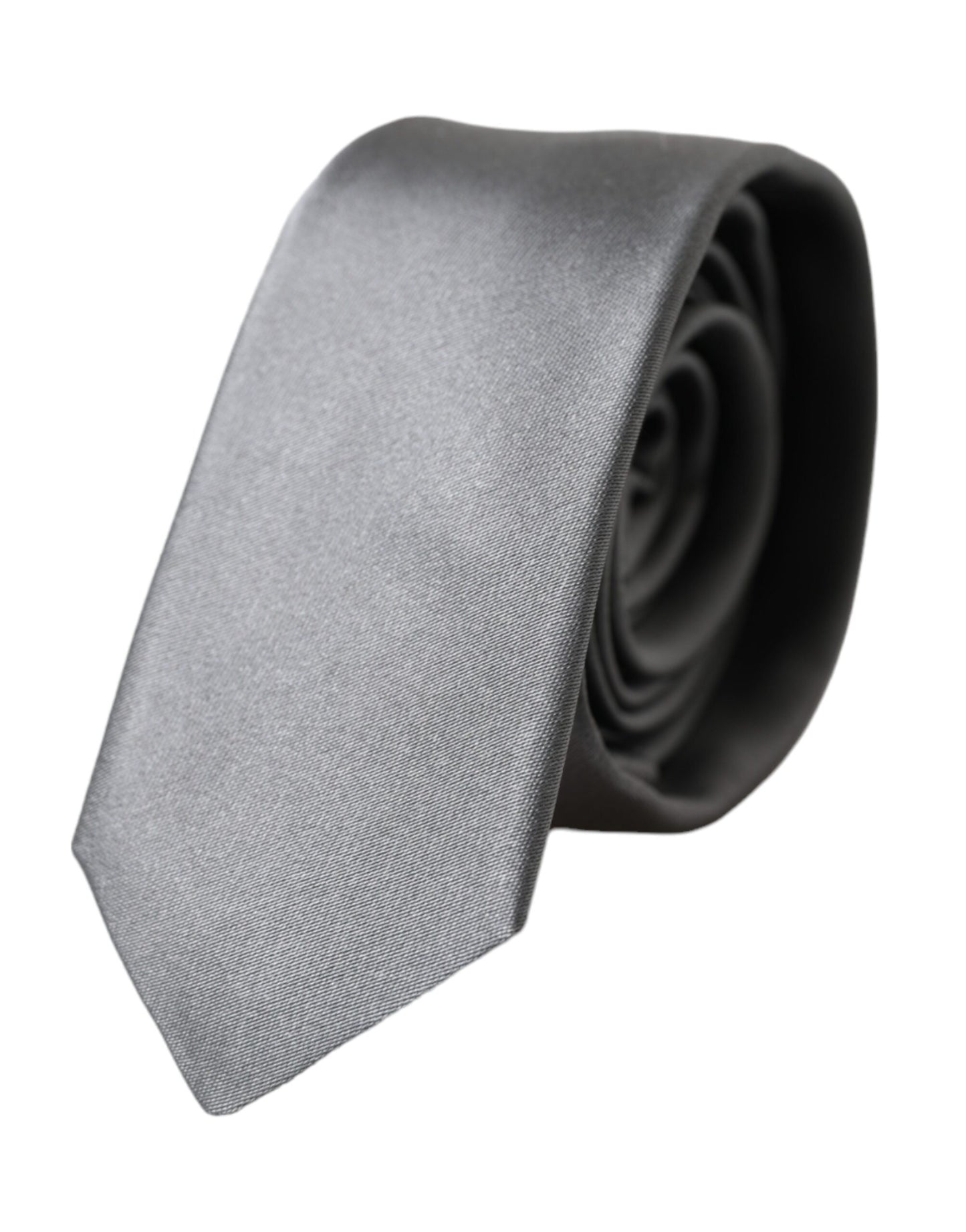 Dolce & Gabbana Silver Solid Satin Silk Adjustable Men Tie