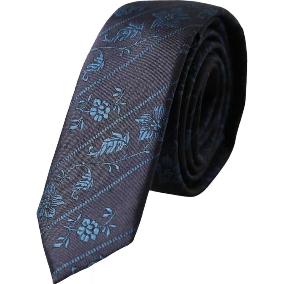 Dolce & Gabbana Dark Blue 100% Silk Floral Adjustable Men Tie