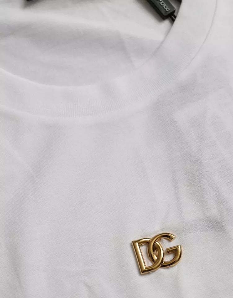 Dolce & Gabbana White Metal DG Logo Cotton Short Sleeves T-shirt