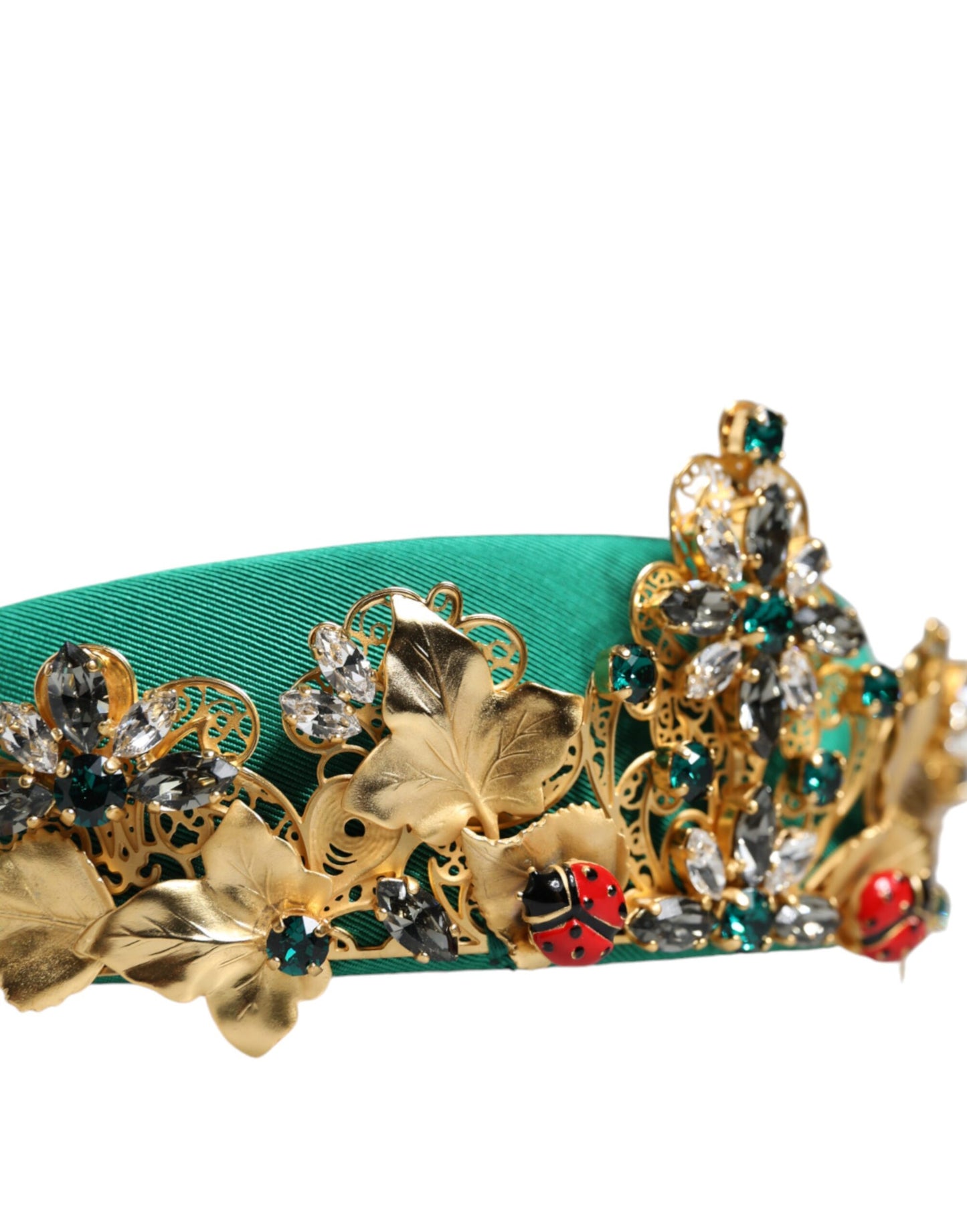 Dolce & Gabbana Green Silk Crystal Embellished Tiara Headband Crown Diadem