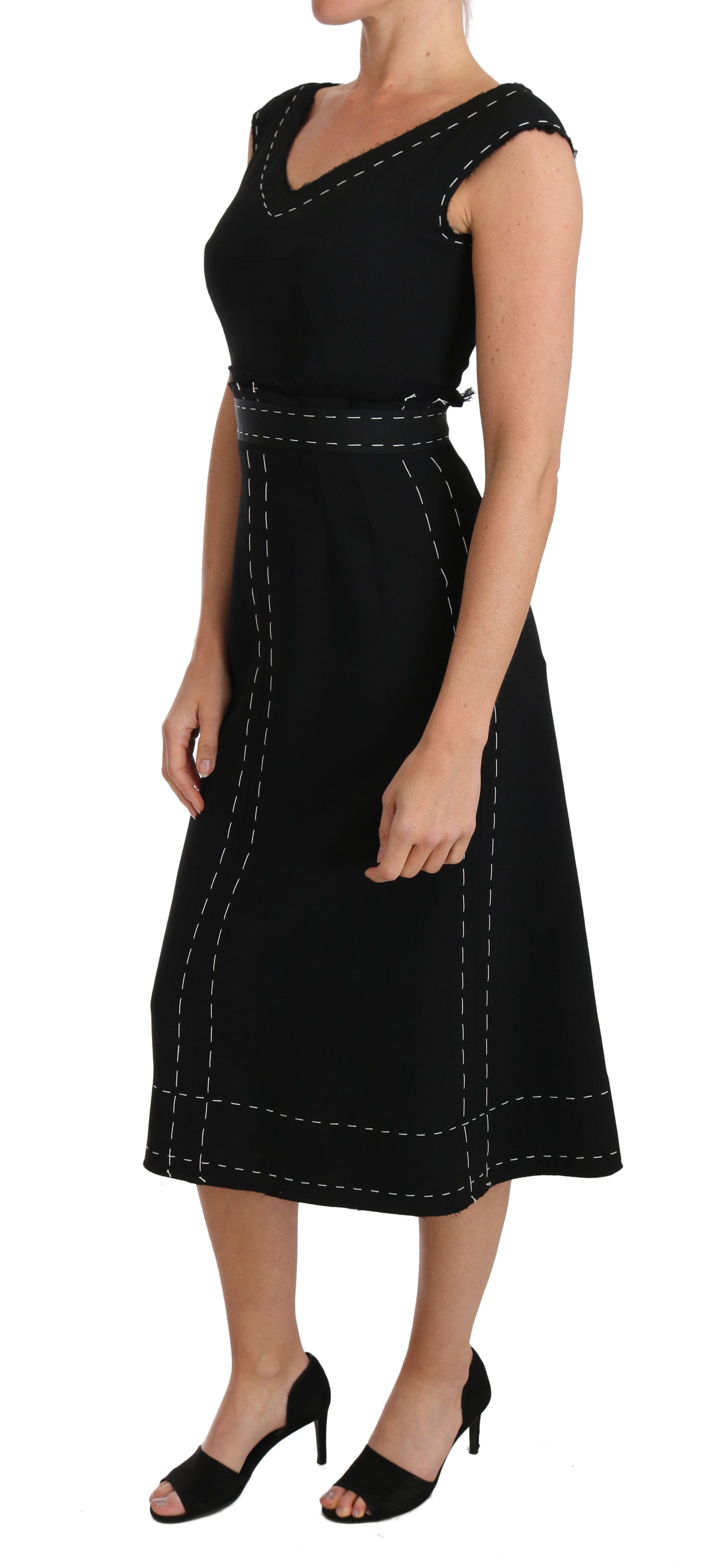 Dolce & Gabbana Elegant Black Sheath Wool Dress