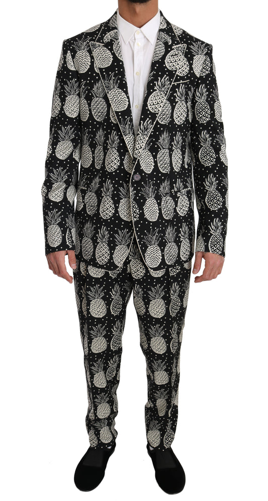 Dolce & Gabbana Chic Black Pineapple Print Wool Suit