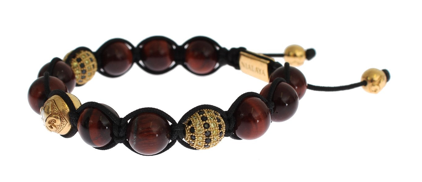 Nialaya Radiant Red Tiger Eye & CZ Gold Bracelet